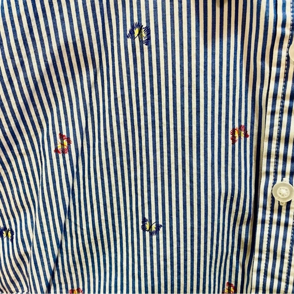 Talbots Blue and White Stripe Butterfly Print Button Down Shirt 2X - Picture 2 of 7